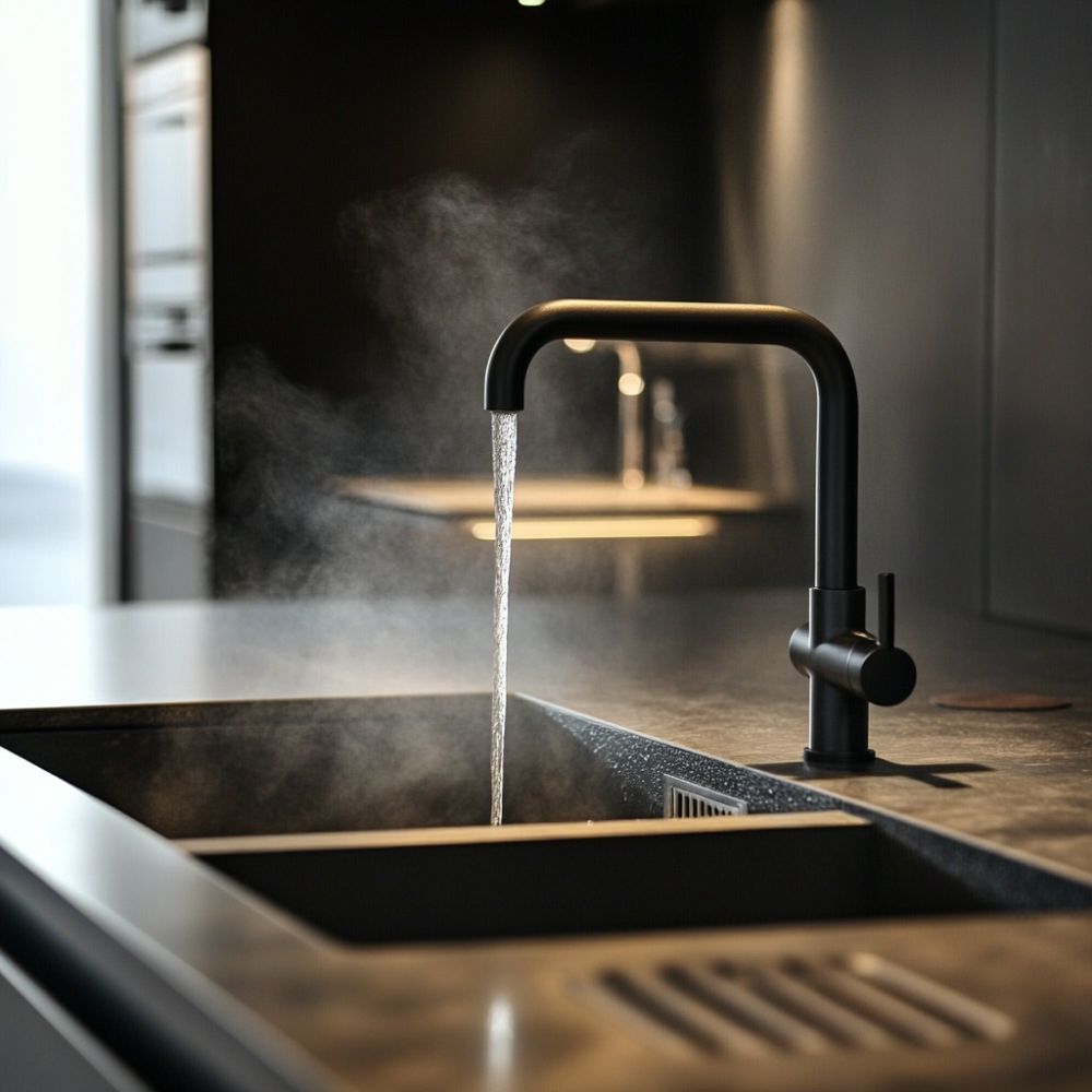 Modern sink with water coming out