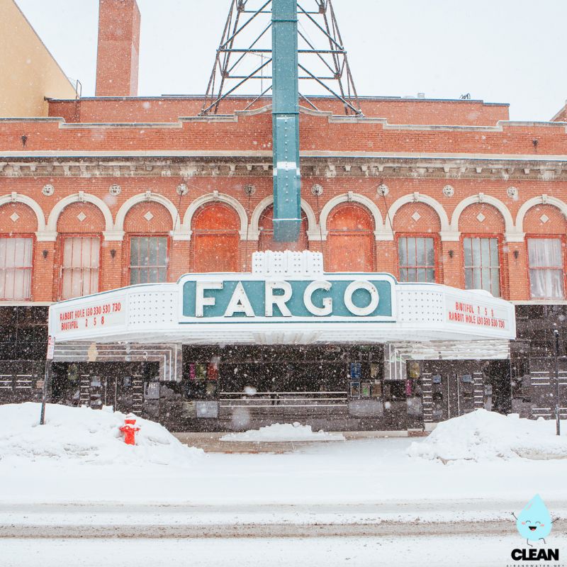 Fargo building in the snow