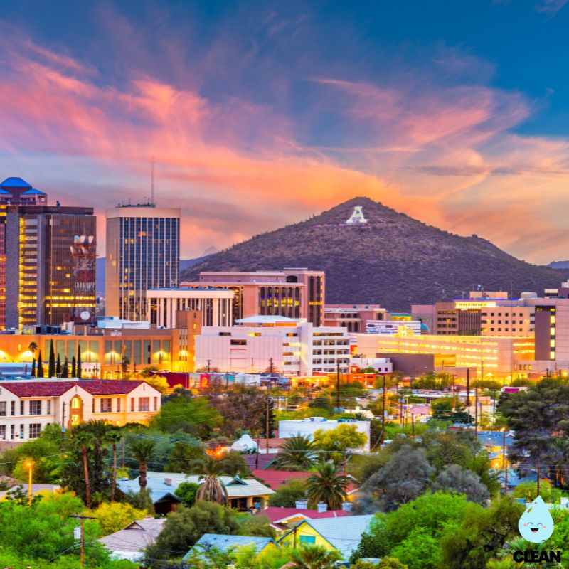 Tucson, AZ skyline with desert mountains