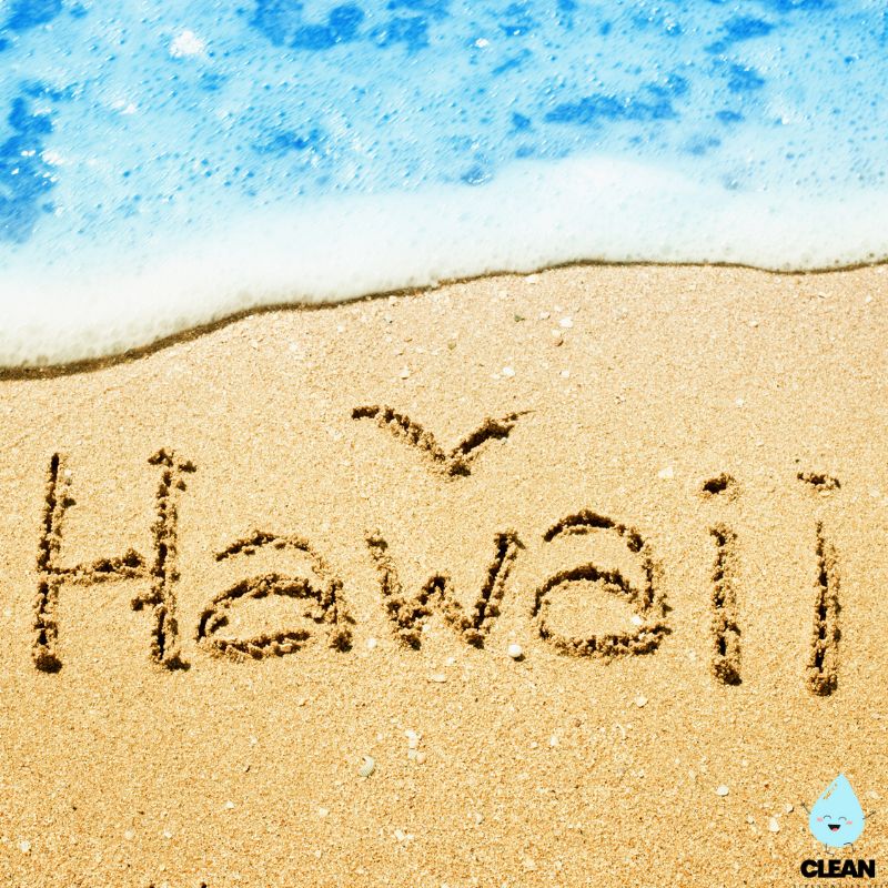 Hawaii written in the sand