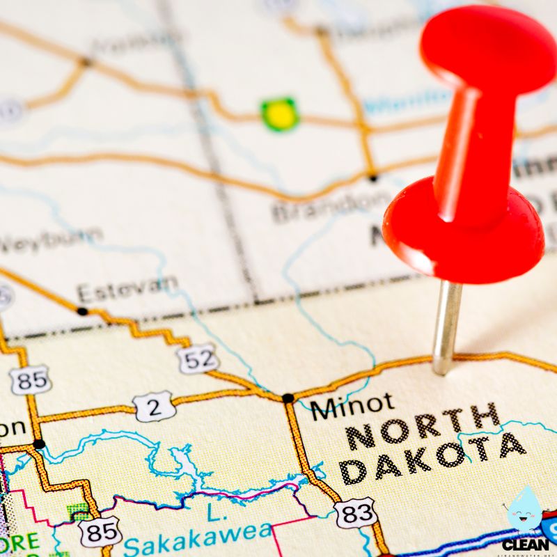 North Dakota state map with pin in it